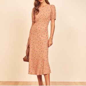 NEW Reformation Fleurs Dress Sz L Rayon Floral Girly Dainty Midi Dress